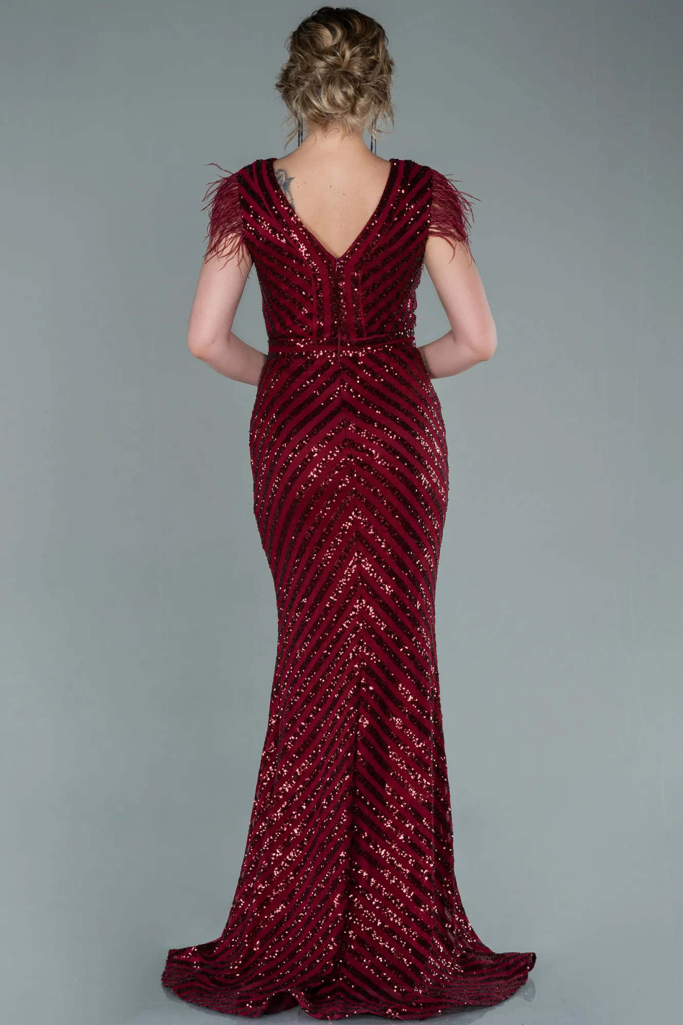 Robe de Soirée Longue Rouge Bordeaux ABU881