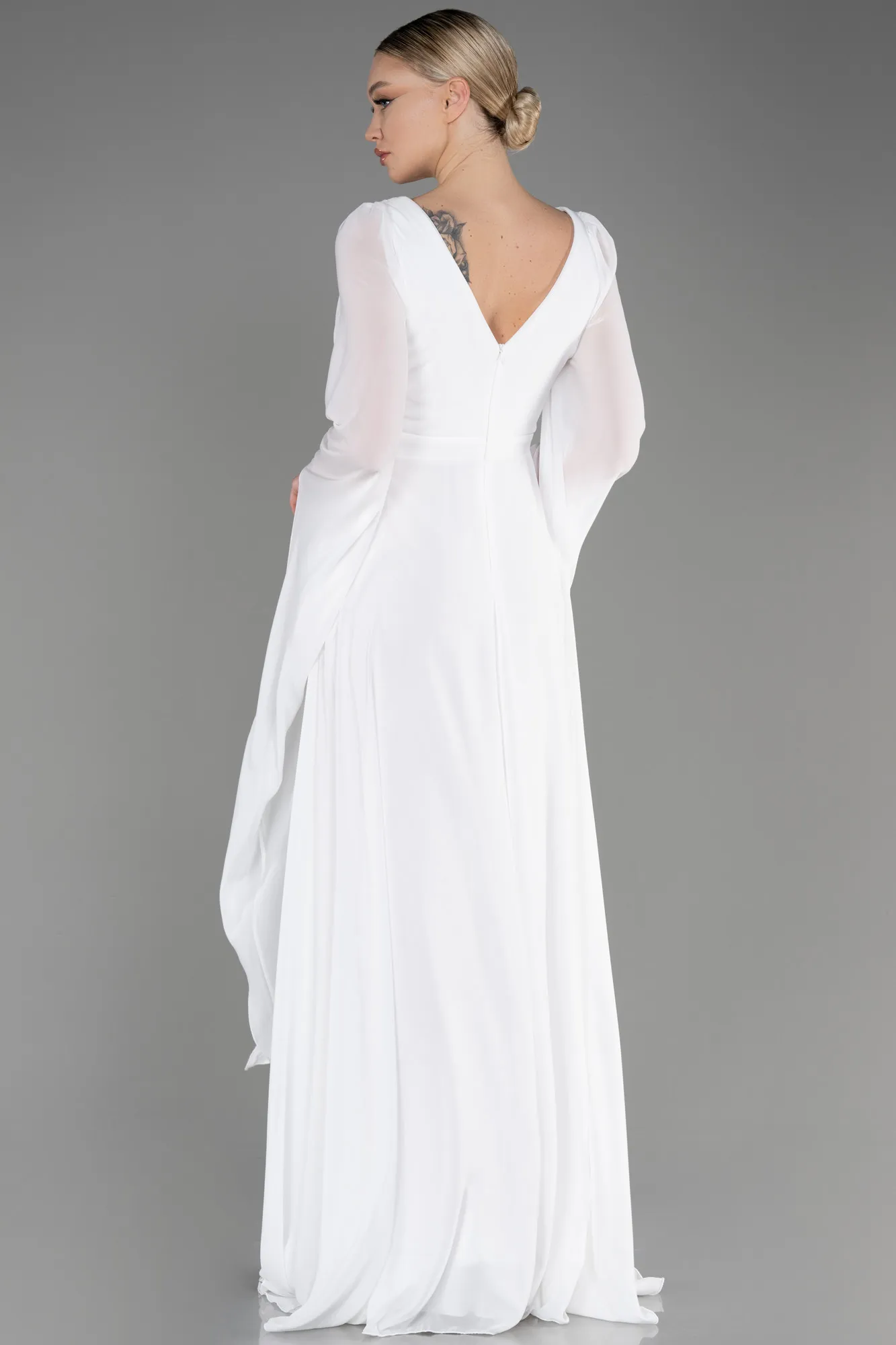 Robe De Soirée Mousseline Longue Blanc ABU3541