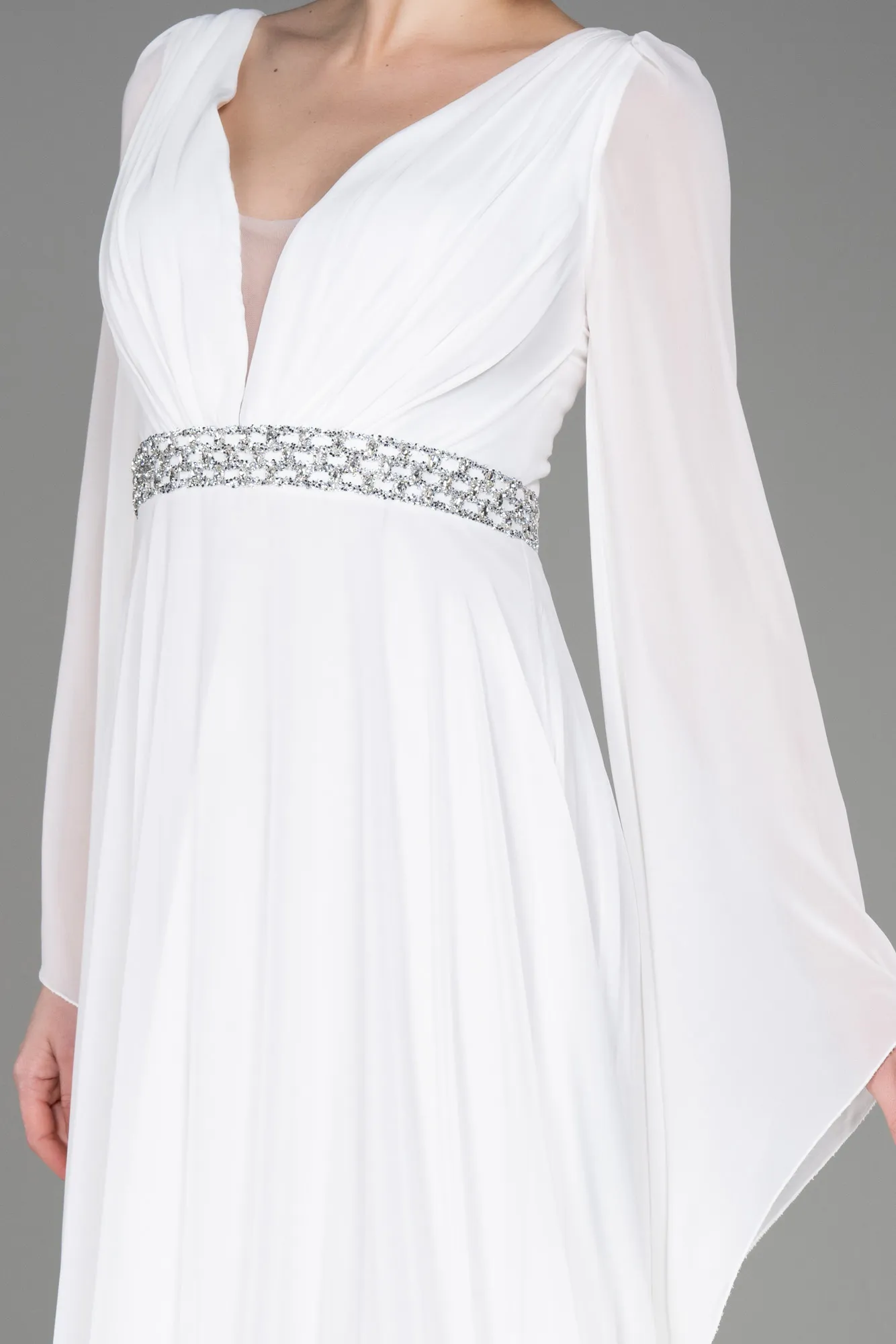 Robe De Soirée Mousseline Longue Blanc ABU3541