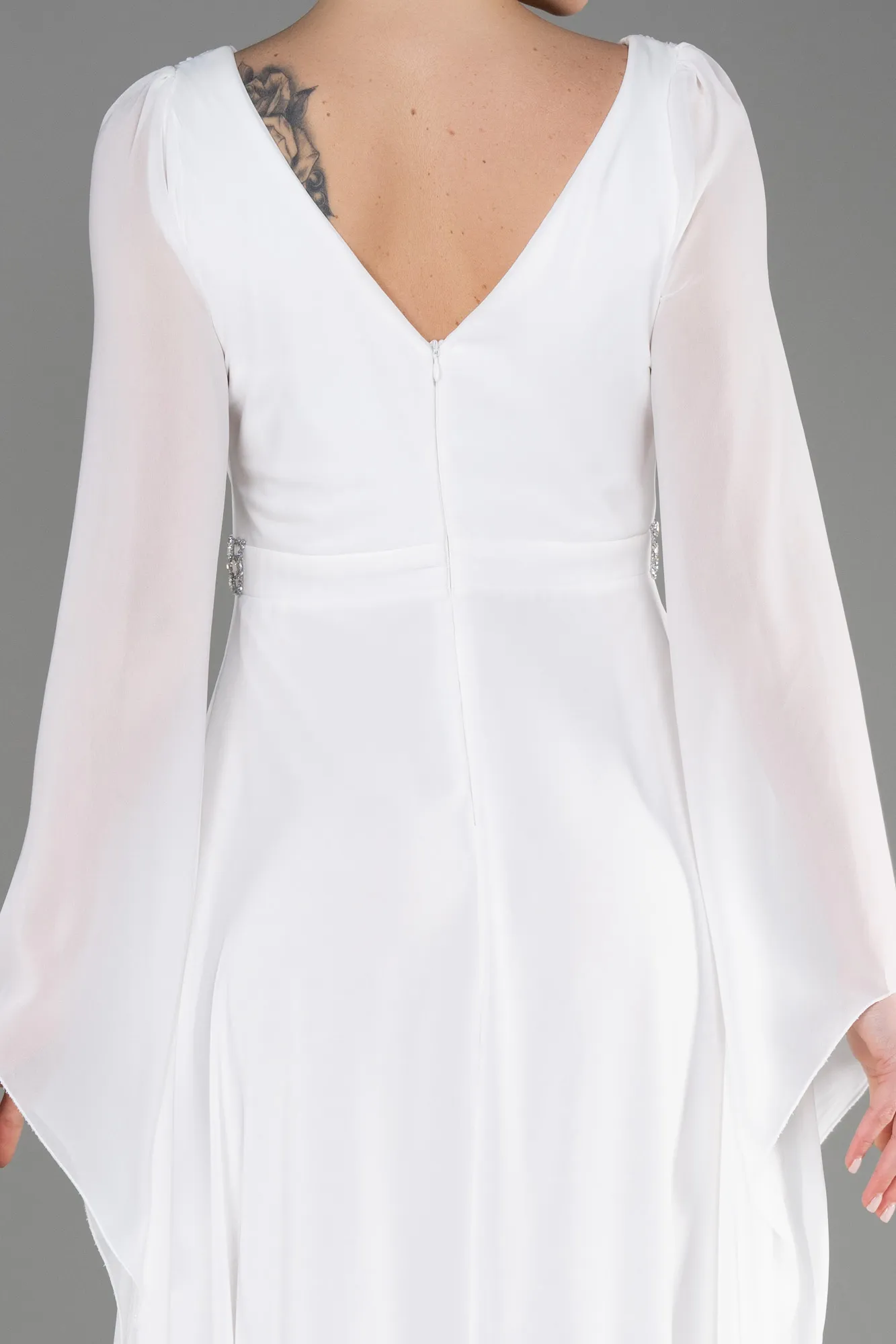 Robe De Soirée Mousseline Longue Blanc ABU3541