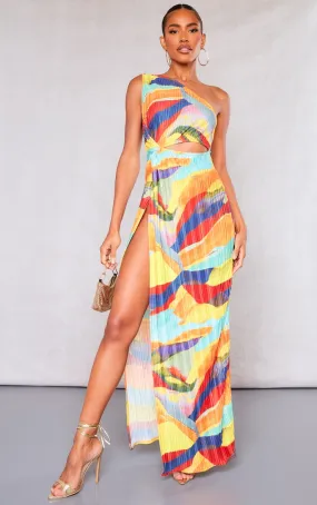 Robe fendue longue plissée imprimé multicolore