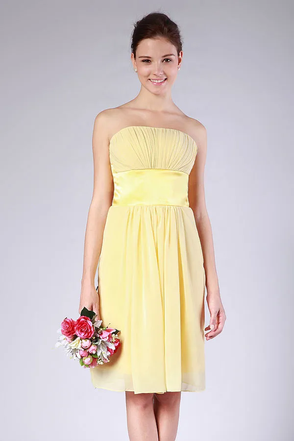 Robe jaune bustier ruban demoiselles d'honneur plissée en mousseline