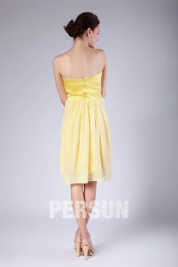 Robe jaune bustier ruban demoiselles d'honneur plissée en mousseline