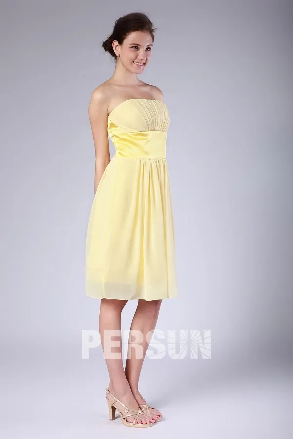 Robe jaune bustier ruban demoiselles d'honneur plissée en mousseline