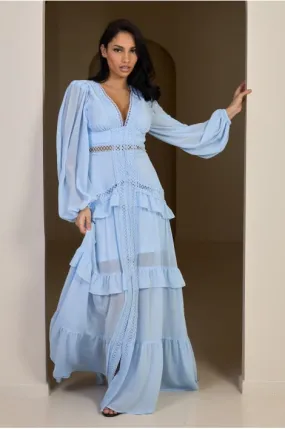 Robe longue bleue à empiècement crochet