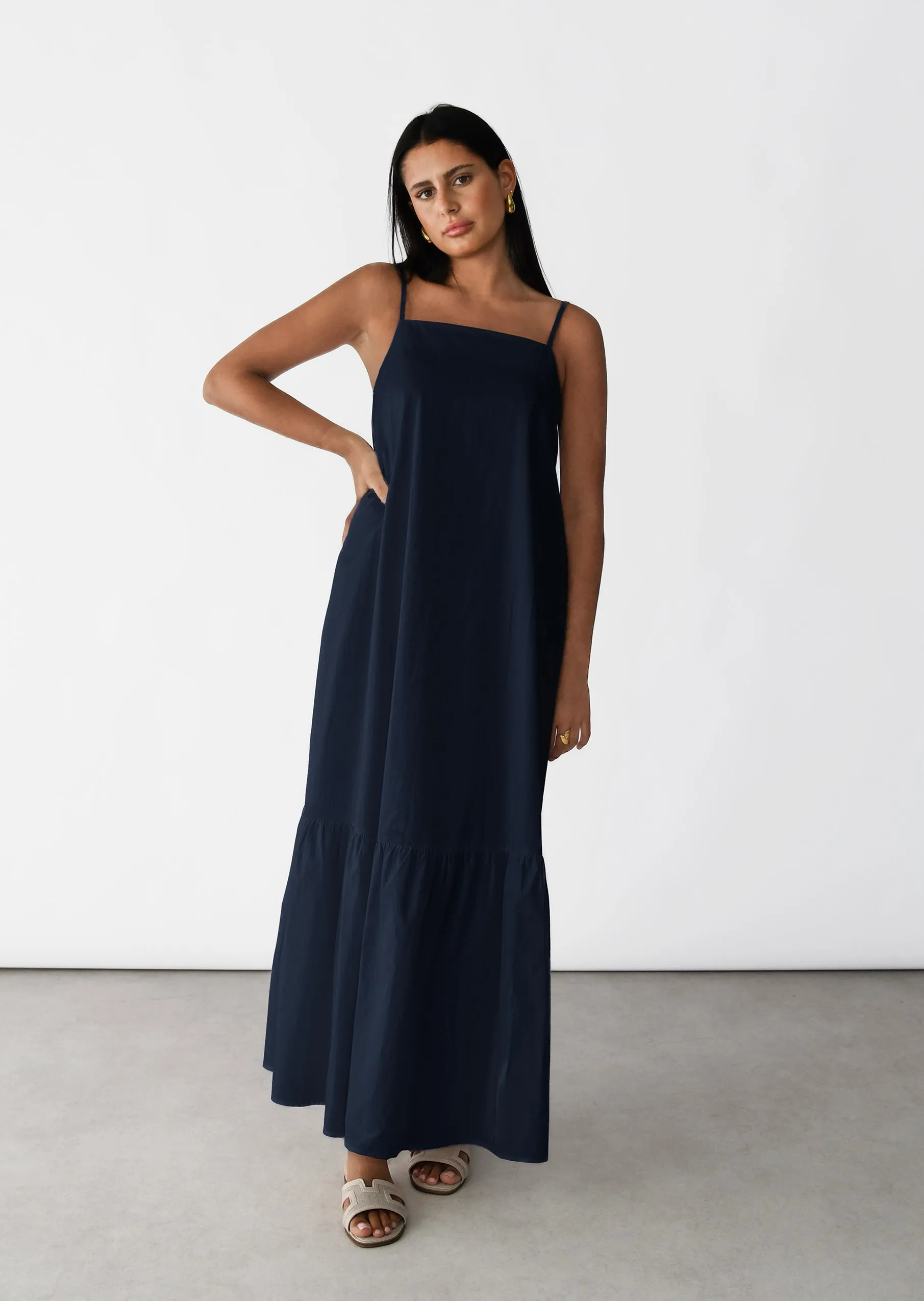 Robe longue en coton à volant