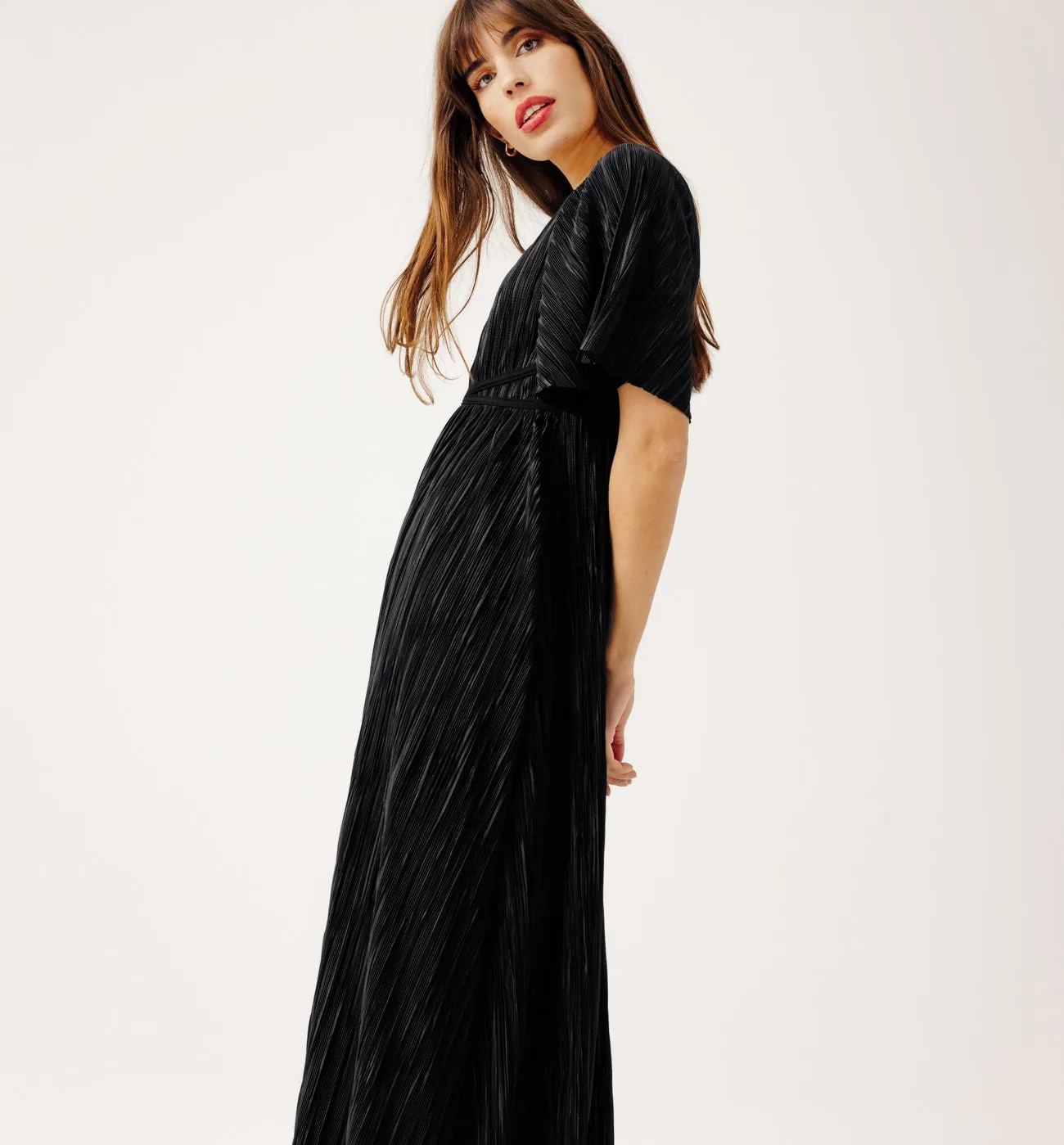 Robe longue plissée Femme - Noir