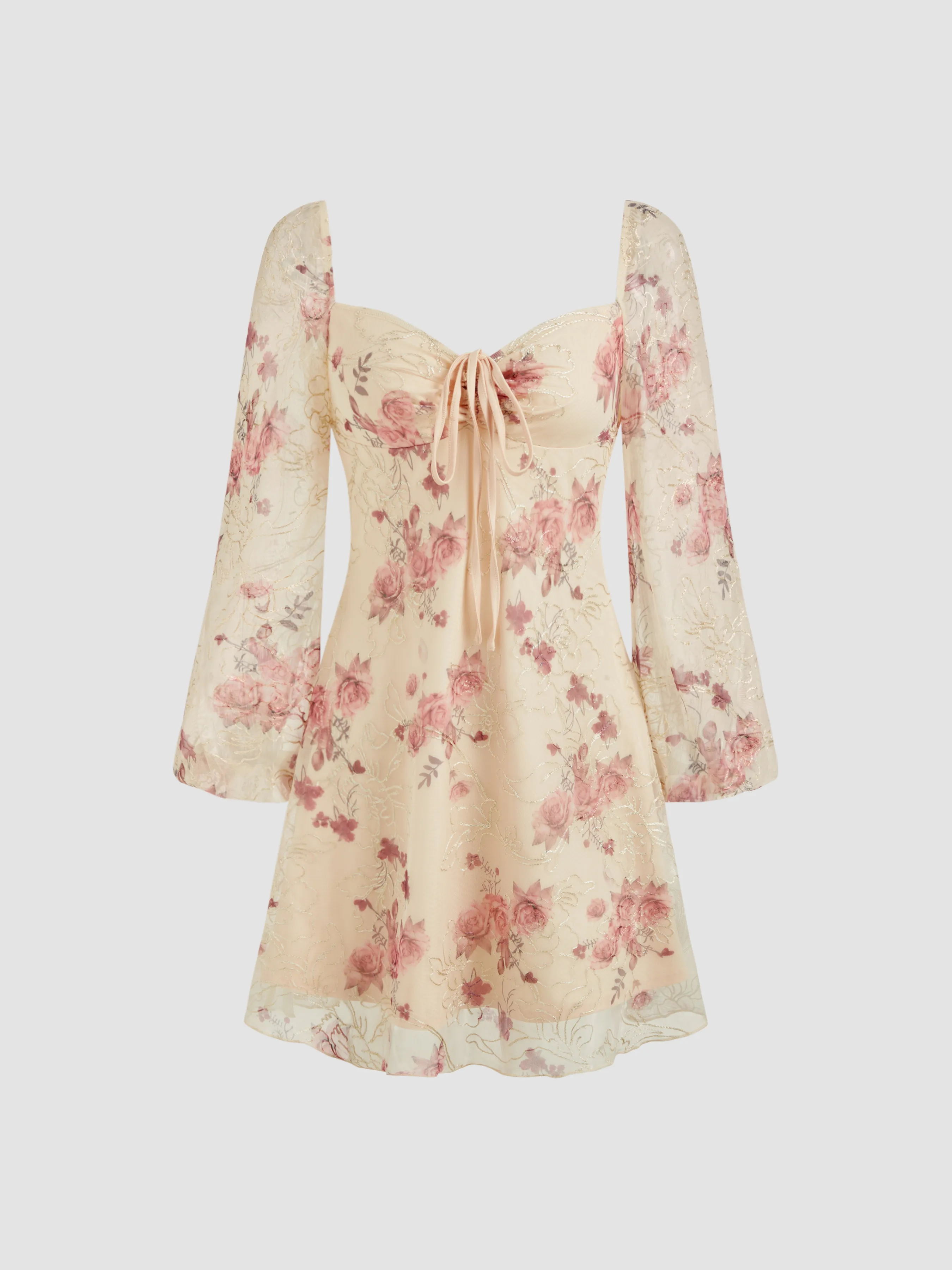 Robe mini florale à col en cœur en maille