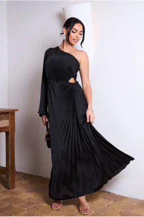 Robe noir one shoulder plissée