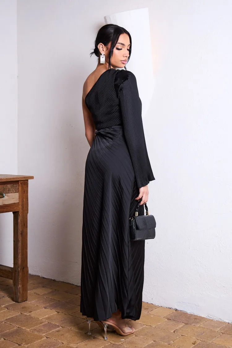 Robe noir one shoulder plissée