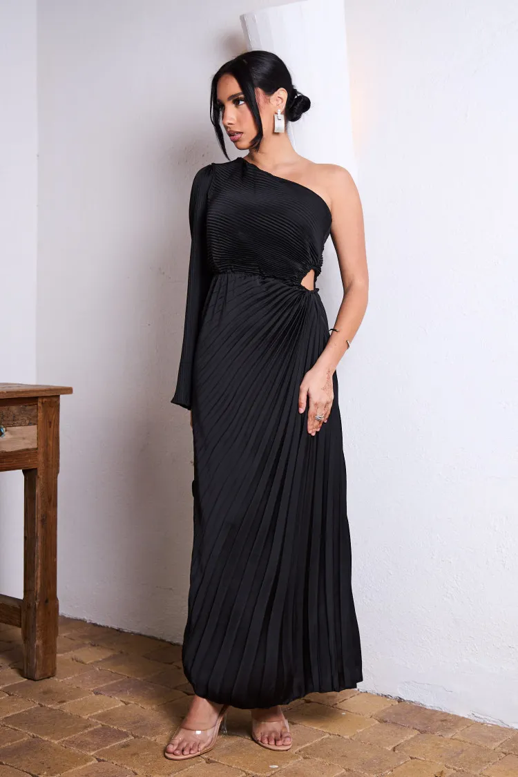 Robe noir one shoulder plissée