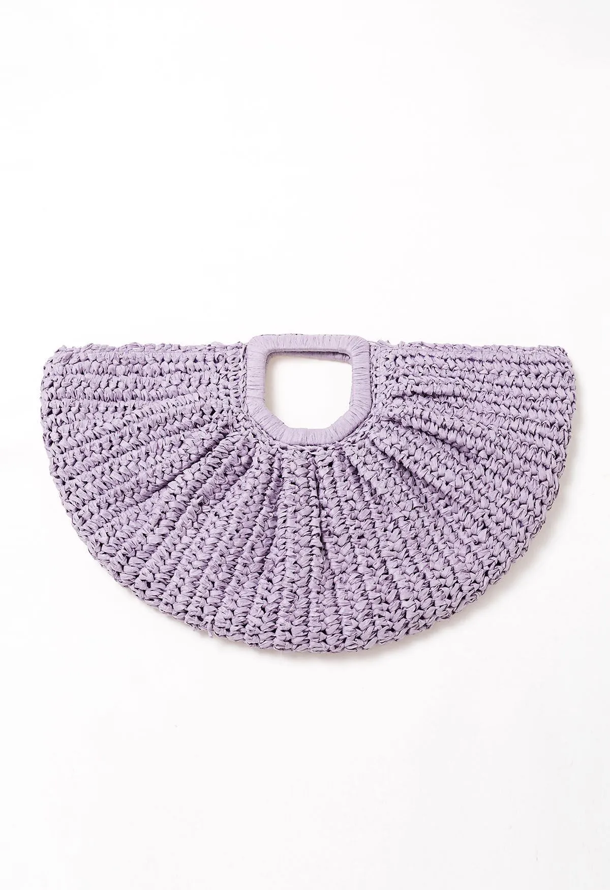 Sac à main en paille tissée en demi-cercle en lilas