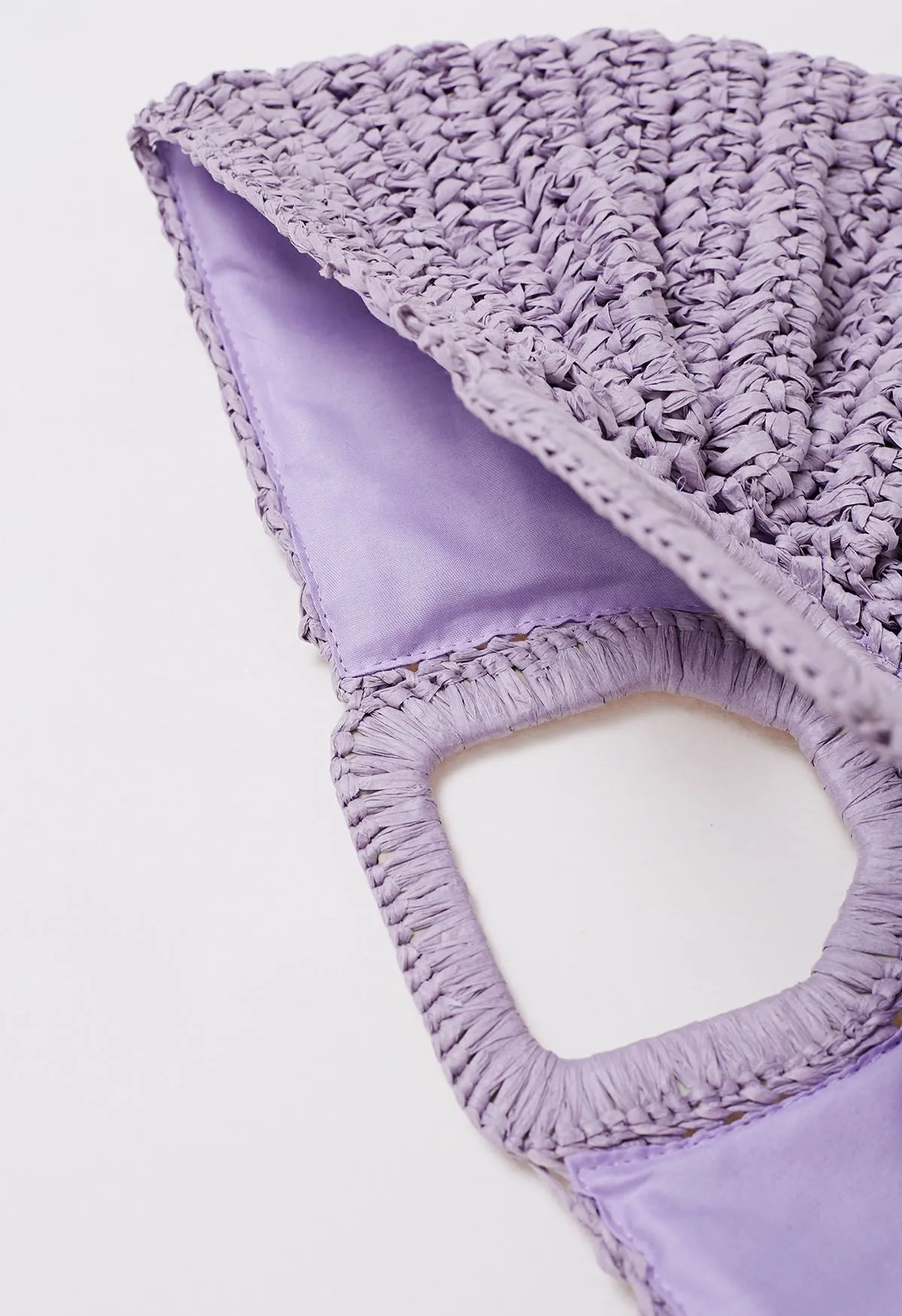 Sac à main en paille tissée en demi-cercle en lilas