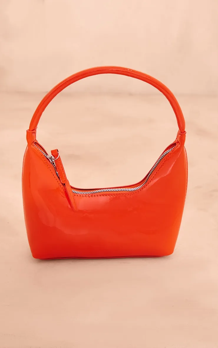 Sac à main orange verni à armature simple et double zip