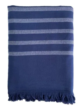 Serviette de plage Fouta doublée éponge Alanya Bleu marine 140x180 400g/m² - Bleu marine