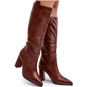 Super Mode Bottes au-dessus du genou isolées pour femmes sur un talon haut marron Genzani brun