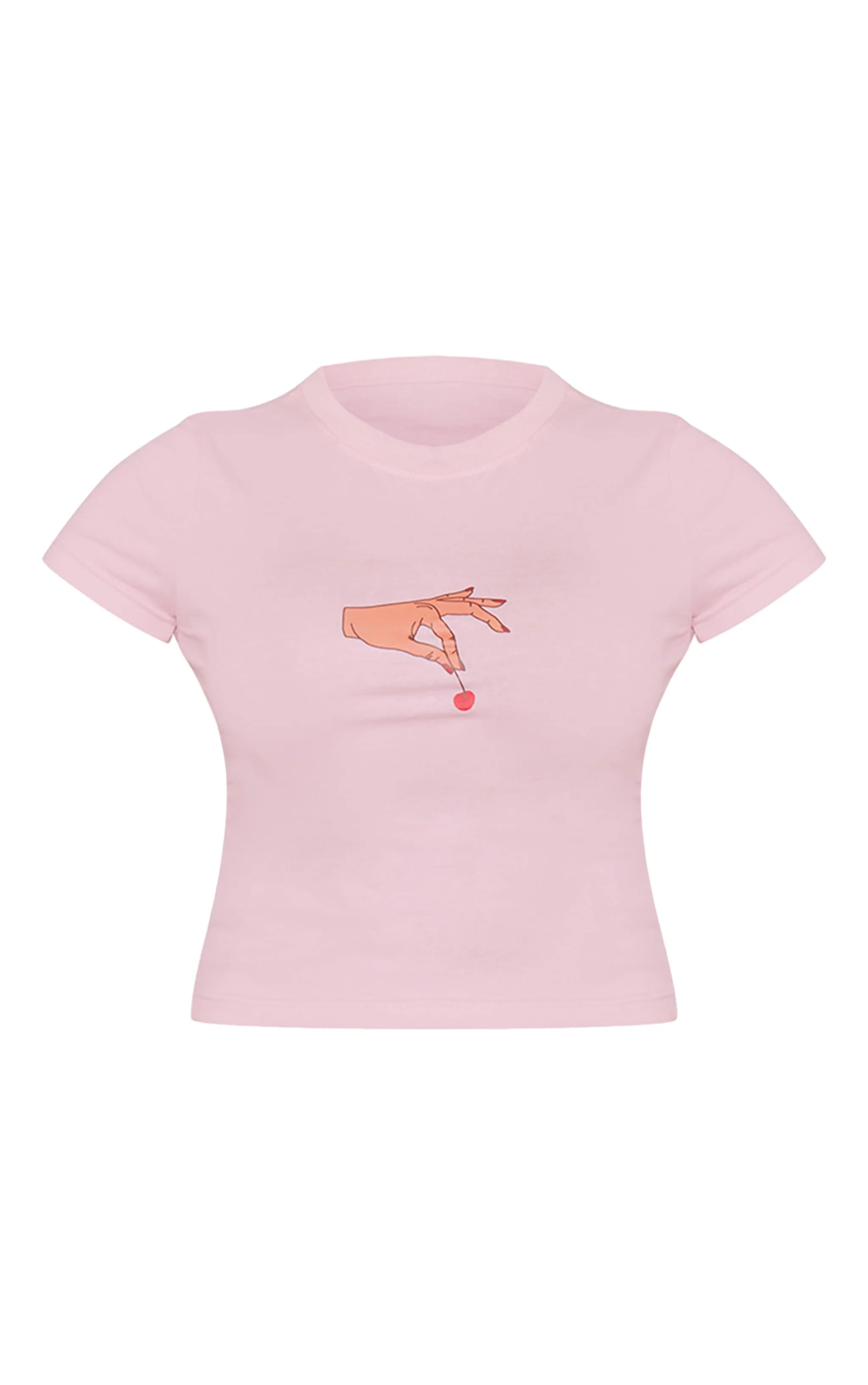 T-shirt ajusté rose tendre à manches courtes et imprimé cerise