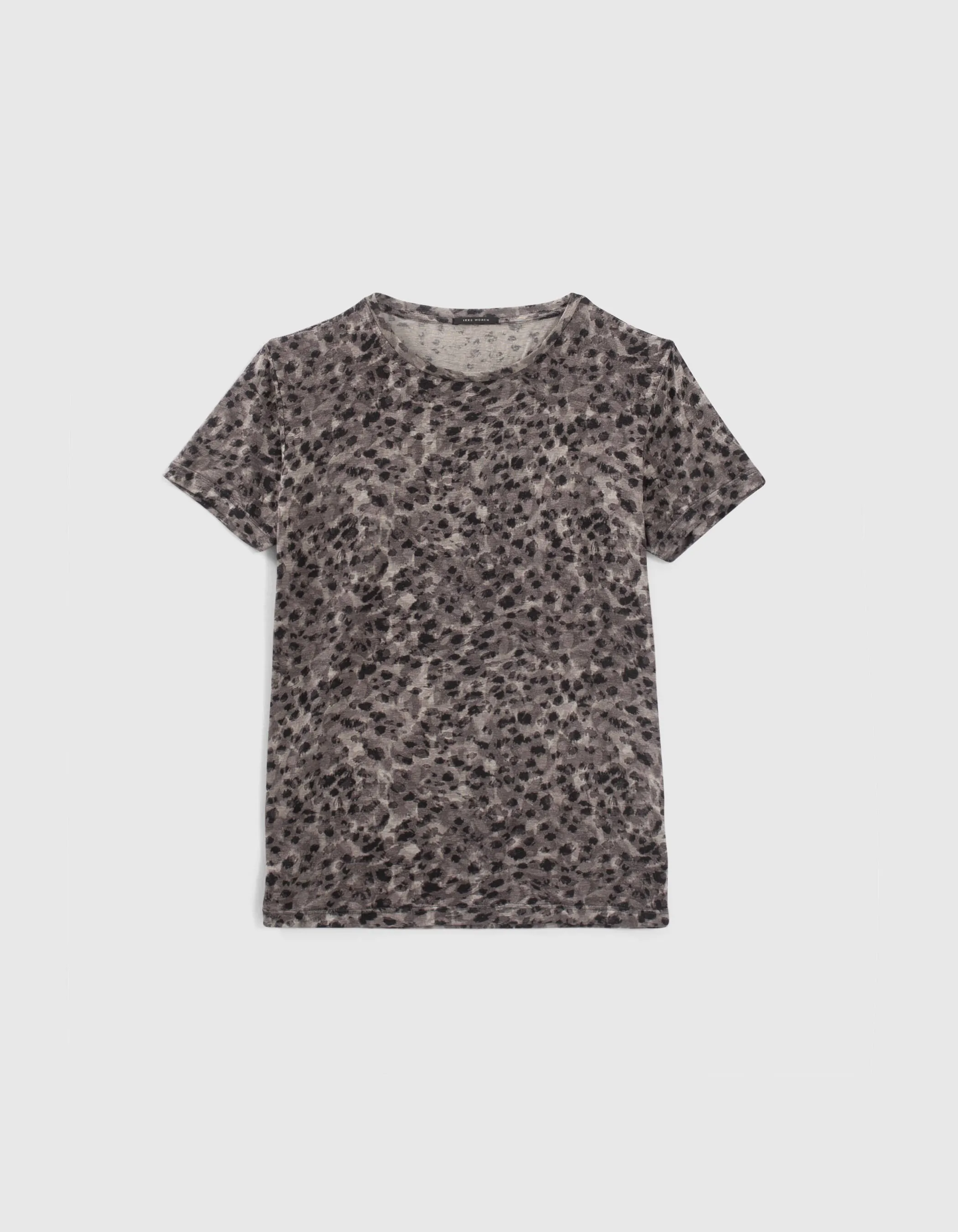 T-shirt gris en lin et viscose à imprimé femme