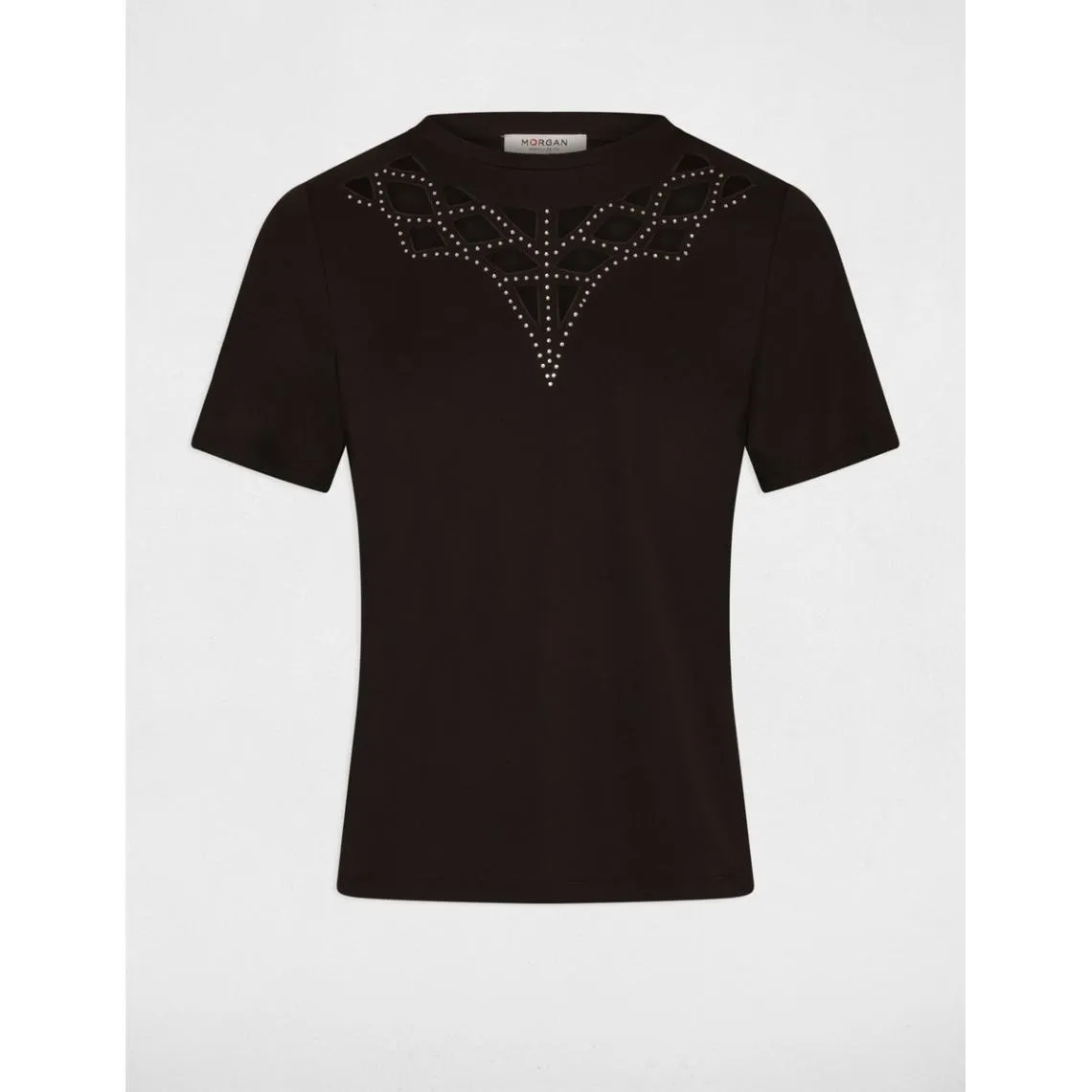 T-shirt manches courtes strass noir en viscose | 3 Suisses