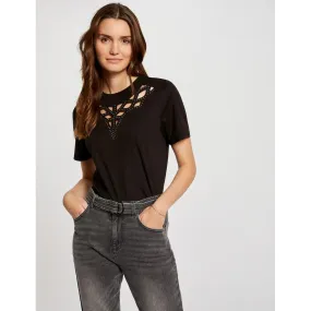 T-shirt manches courtes strass noir en viscose | 3 Suisses