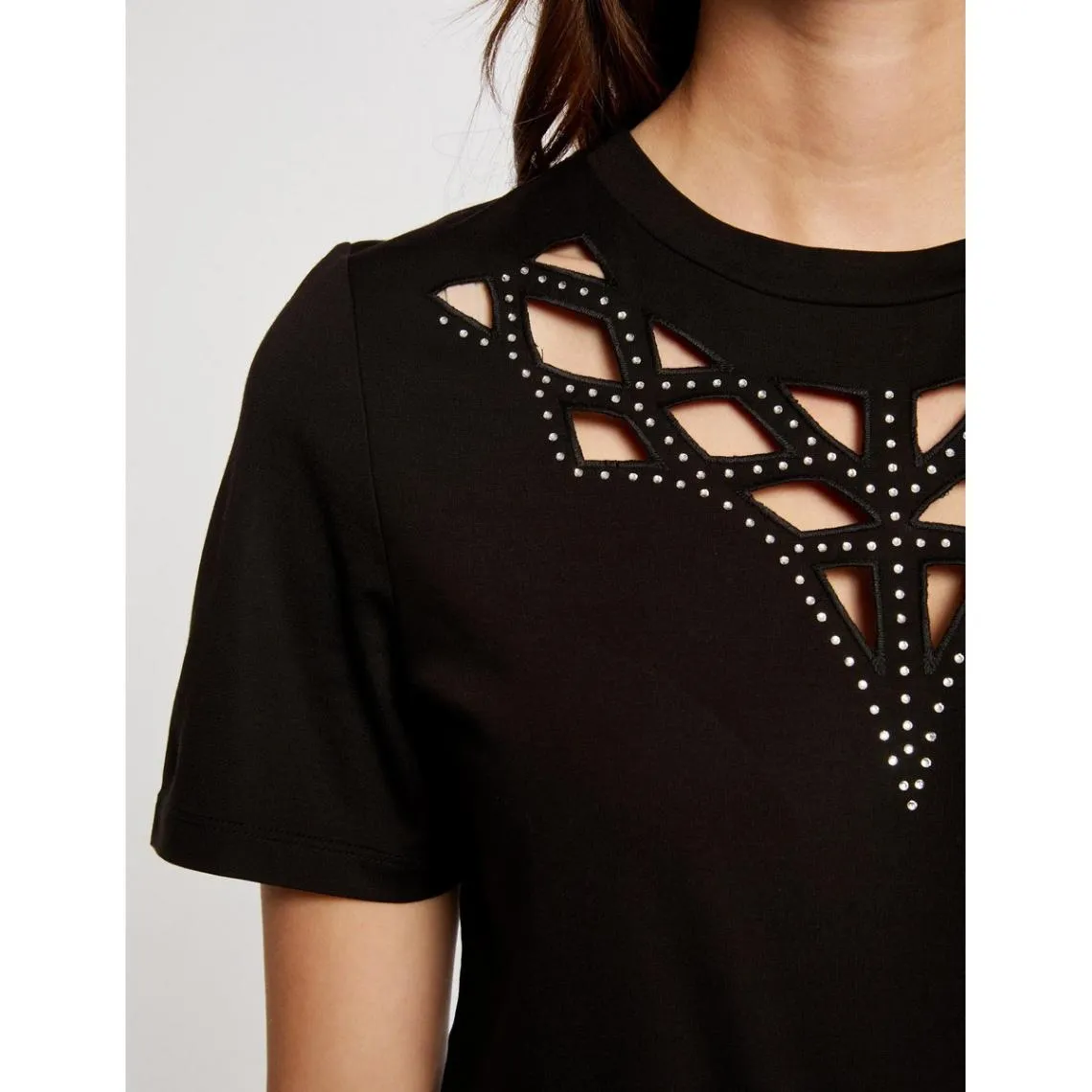 T-shirt manches courtes strass noir en viscose | 3 Suisses