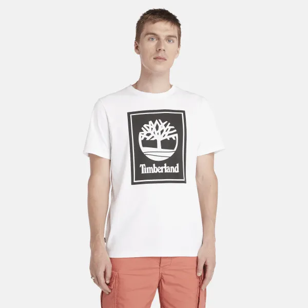 T-shirt à manches courtes avec logo effet empilé pour homme en blanc