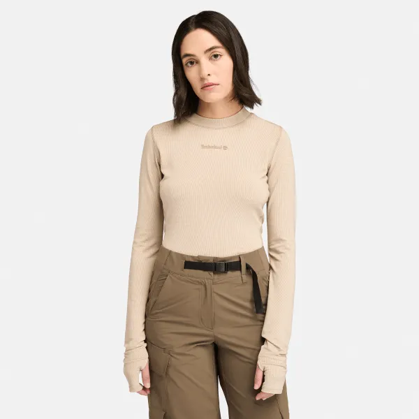 T-shirt à manches longues en polaire Polartec® évacuant l'humidité pour femme en beige