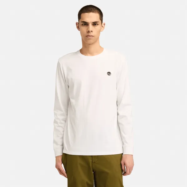 T-shirt à manches longues et logo Oyster River pour homme en blanc