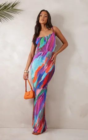 Tall Robe longue plissée multicolore à imprimé abstrait et bretelles