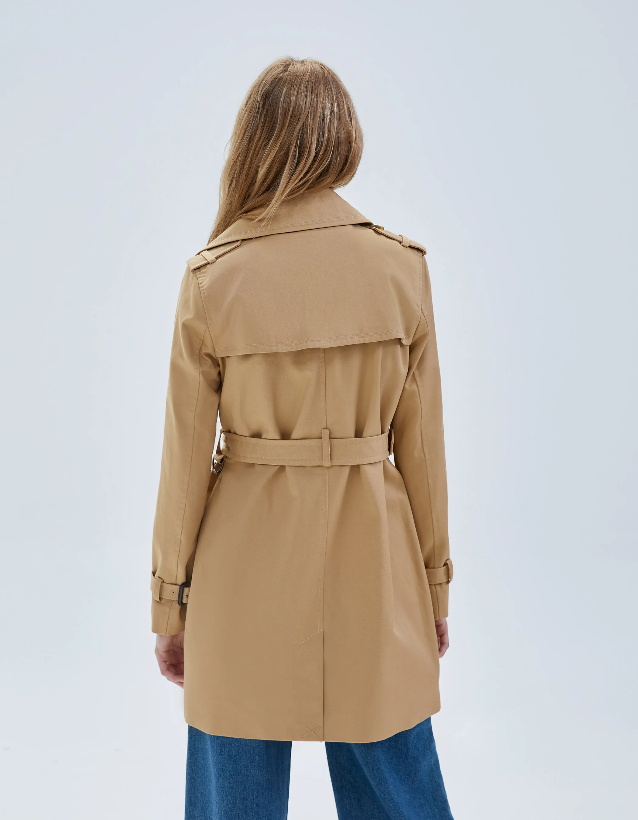 Trench beige mi-long ceinturé Femme