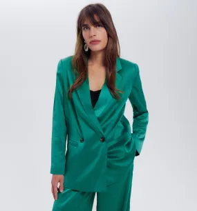 Veste de tailleur en satin - TURQUOISE UNI COLORE